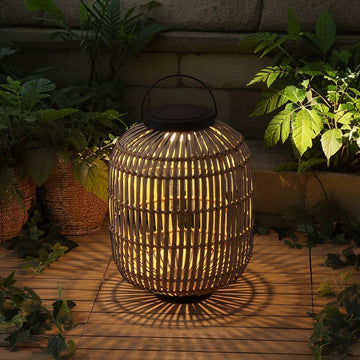 Nara 20.5" Modern Global Faux Rattan Integrated Indoor/Outdoor LED Solar Powered Lantern